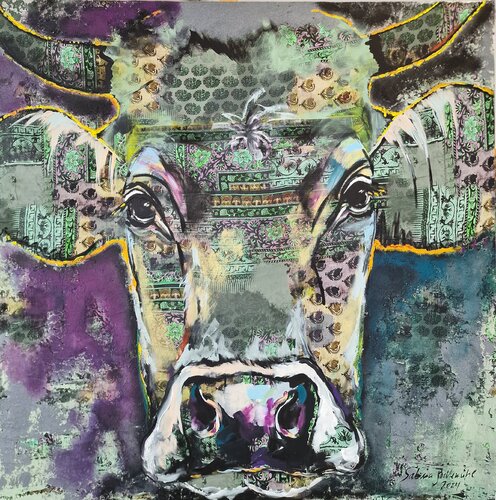 Green pride (Kuh-Porträt) par Sabina Bockemühl, Peinture en vente sur Singulart