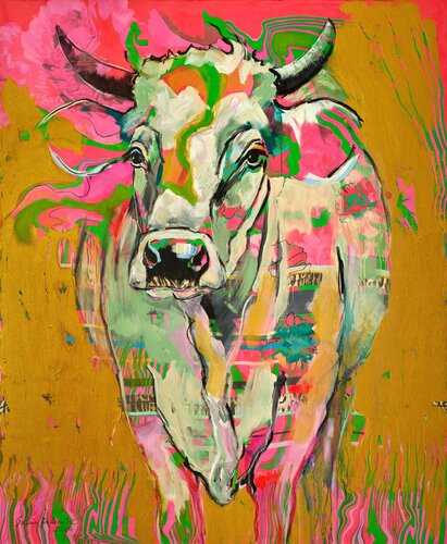 Golden Queen (Kuh-Porträt) par Sabina Bockemühl, Peinture en vente sur Singulart