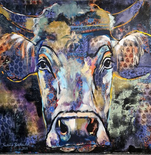 Blue pride (Kuh-Porträt) par Sabina Bockemühl, Peinture en vente sur Singulart