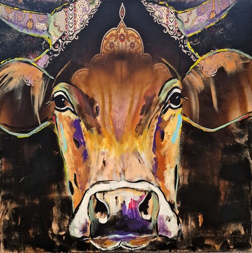 Majestic cow (Kuh-Porträt) von Sabina Bockemühl, Malerei kaufen auf Singulart