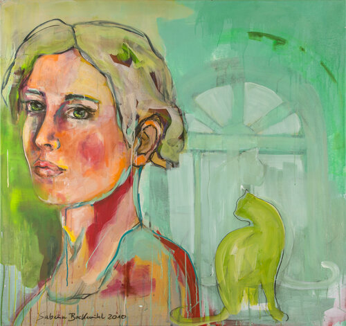 Green cat di Sabina Bockemühl, Pittura in vendita su Singulart
