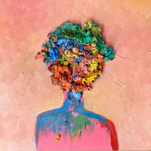 Figure in Blue, Red and Pink di Jon Parlangeli, Pittura in vendita su Singulart