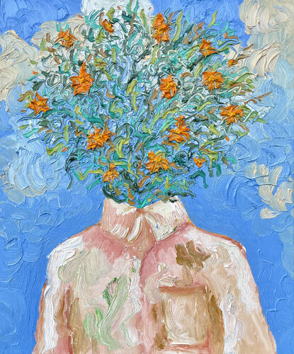 Self Portrait With Flowers van Jon Parlangeli, Schilderij te koop op Singulart