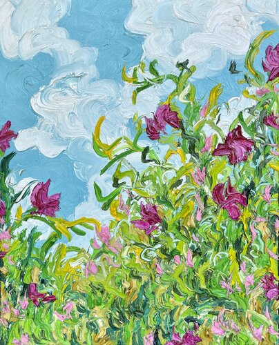 Magenta and Pink in Green-Memorial Day at SHGC van Jon Parlangeli, Schilderij te koop op Singulart