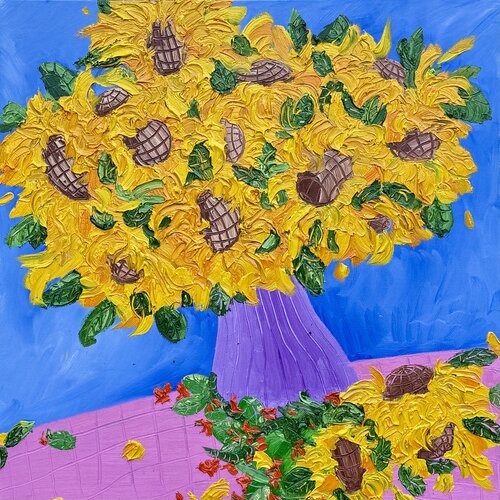Sunflowers with Red Clover de Jon Parlangeli, Pintura a la venta en Singulart