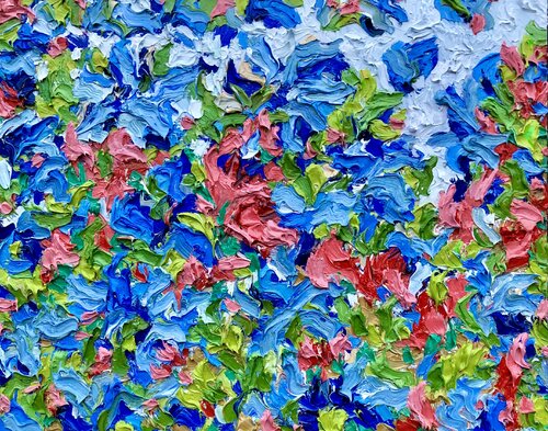 South Garden with Pink and Blue di Jon Parlangeli, Pittura in vendita su Singulart