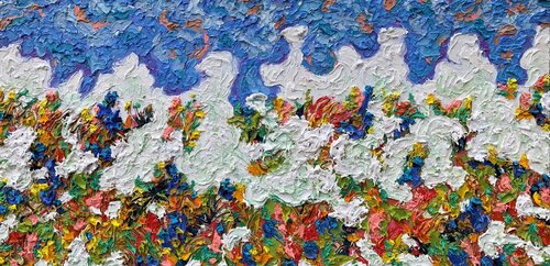 Morning Mist in the Gardens at Sans Souci (off Lake Huron) di Jon Parlangeli, Pittura in vendita su Singulart