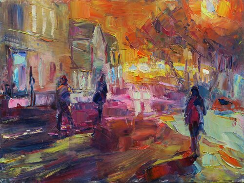 Town at night di Marta Lipowska, Pittura in vendita su Singulart
