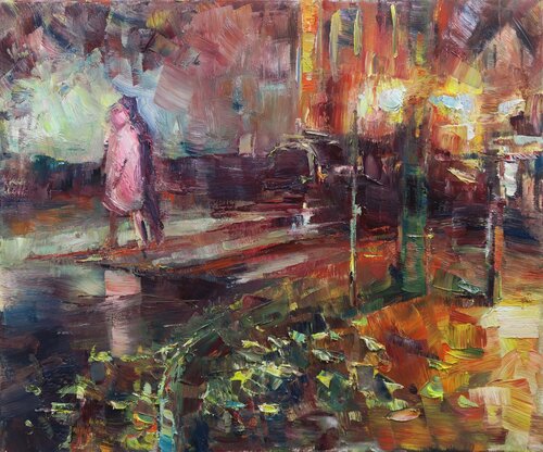 Walking in the rain III van Marta Lipowska, Schilderij te koop op Singulart