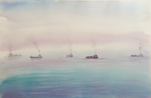 En el puerto de Olga Pérez Alonso, Obra en papel a la venta en Singulart
