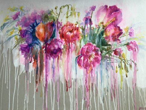 Flores en mi jardín di Olga Pérez Alonso, Opera su carta in vendita su Singulart