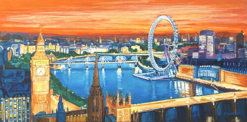 LONDON PANORAMIC VIEW BIG BEN TO LONDON EYE V LARGE Patricia Clements