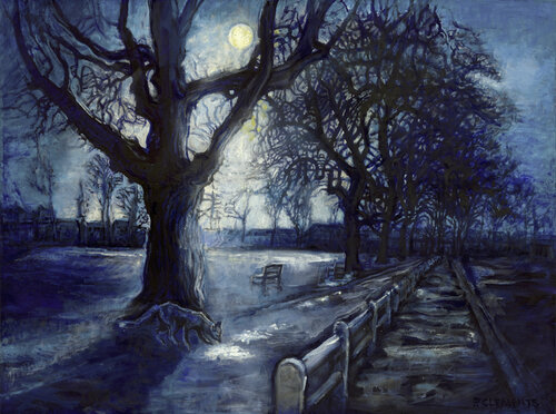 Fox on the Green by Moonlight von Patricia Clements, Malerei kaufen auf Singulart