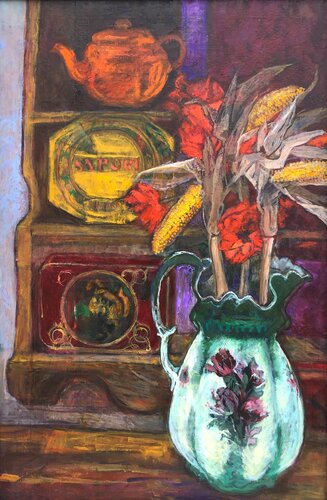 Still life with Victorian jug and Italian Biscottis von Patricia Clements, Malerei kaufen auf Singulart