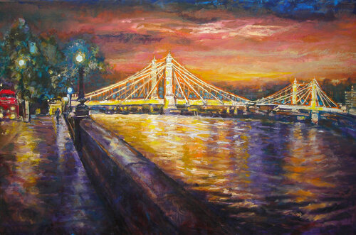 Albert Bridge sunset London van Patricia Clements, Schilderij te koop op Singulart