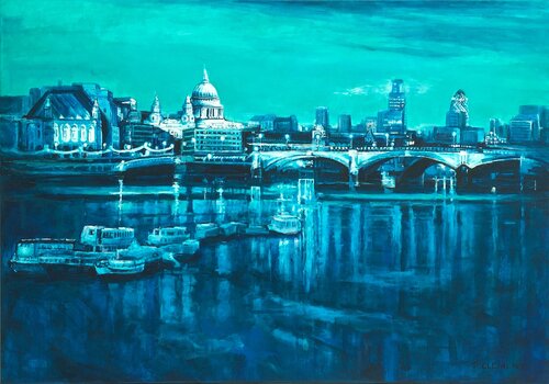 Blue London from St Paul's to the Gherkin von Patricia Clements, Malerei kaufen auf Singulart