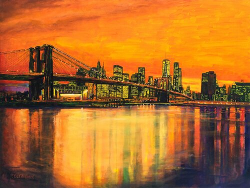 Brooklyn Bridge New York Sunset von Patricia Clements, Malerei kaufen auf Singulart