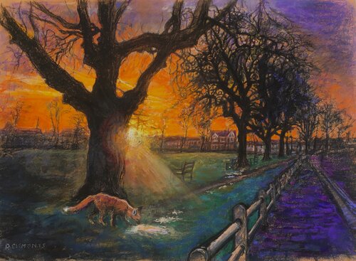 Sunsetting with Fox on the Green von Patricia Clements, Malerei kaufen auf Singulart