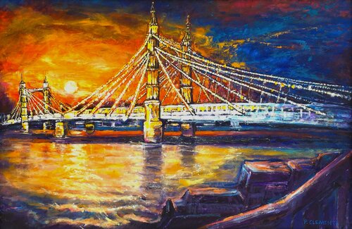 Sunsetting behind Albert Bridge, von Patricia Clements, Malerei kaufen auf Singulart