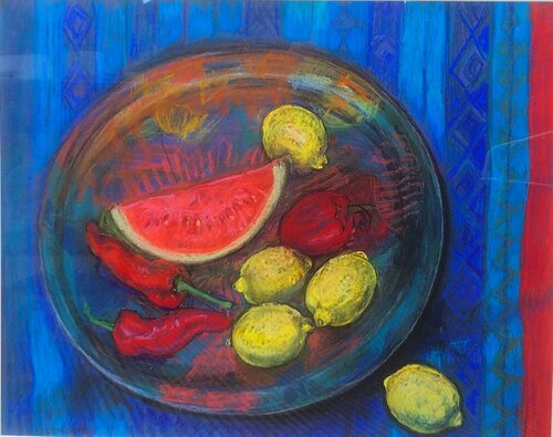 MELON AND LEMON STILL LIFE In Pastels van Patricia Clements, Tekening te koop op Singulart