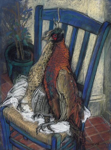 BRACE OF PHEASANTS ON A VAN GOGH CHAIR von Patricia Clements, Zeichnungen kaufen auf Singulart