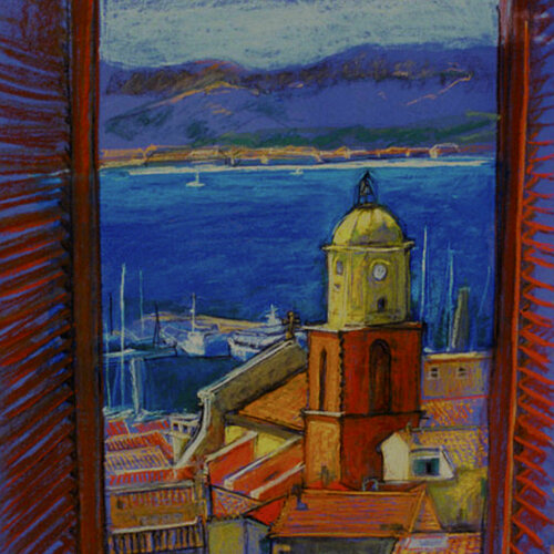 France room with a view of St Tropez von Patricia Clements, Werk auf Papier kaufen auf Singulart