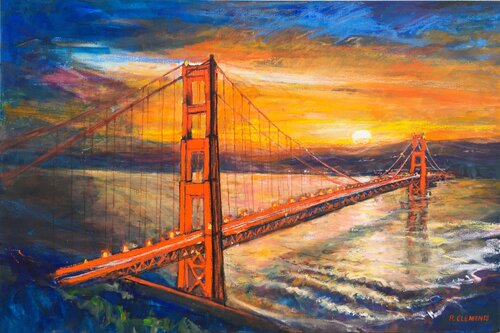 Golden Gate Bridge Sunset (2023) de Patricia Clements, Pintura a la venta en Singulart