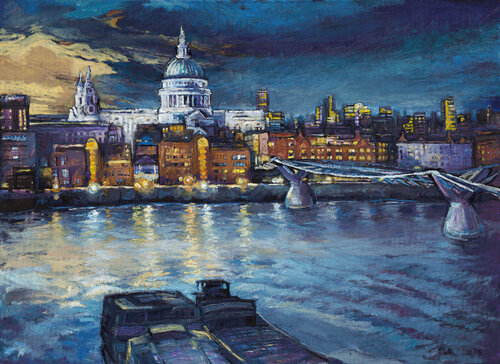St Paul's Cathedral and the Millennium Bridge Giclee Print von Patricia Clements, Digital kaufen auf Singulart