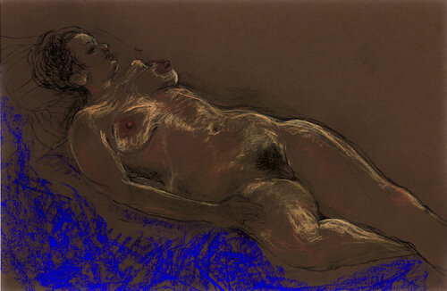 Reclining Nude study on brown. von Patricia Clements, Malerei kaufen auf Singulart