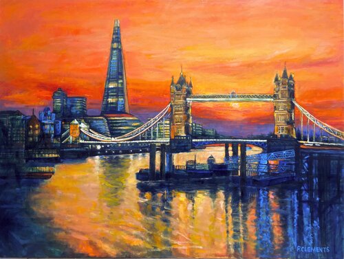 London cityscape Tower Bridge to the Shard von Patricia Clements, Malerei kaufen auf Singulart