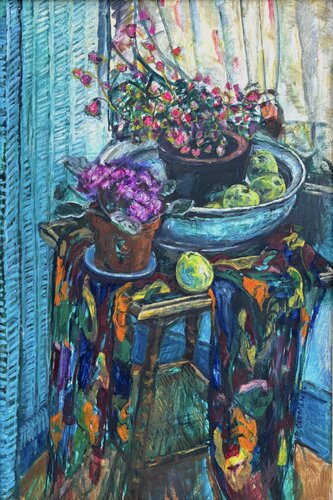 Apples in Victorian bowl still life by Patricia Clements, Painting for Sale on Singulart