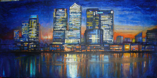 Canary Wharf reflections von Patricia Clements, Malerei kaufen auf Singulart