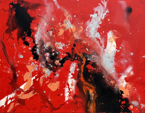 Fiery Red Abstract van Patricia Clements, Schilderij te koop op Singulart