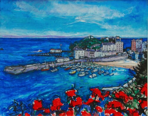 Summer in Tenby Harbour, Wales van Patricia Clements, Schilderij te koop op Singulart