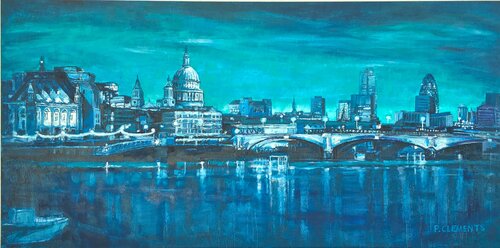 London St Pauls Cathedral Indigo Blue van Patricia Clements, Schilderij te koop op Singulart