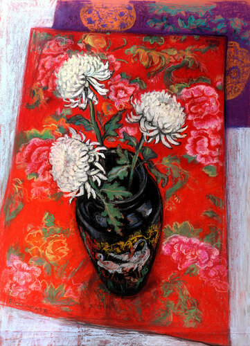 Red Kimono inspired still life von Patricia Clements, Zeichnungen kaufen auf Singulart