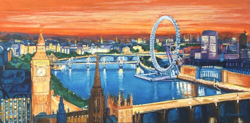 London Panoramic view from Big Ben to London Eye X Large van Patricia Clements, Schilderij te koop op Singulart