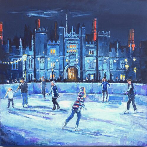 Winter Ice Skating at Hampton Court van Patricia Clements, Schilderij te koop op Singulart