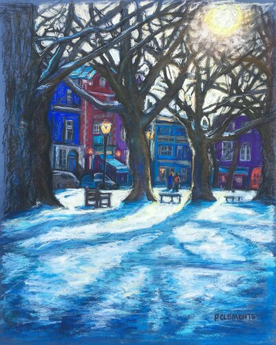 Winter sun on Richmond Green by Patricia Clements, 종이 for Sale on Singulart