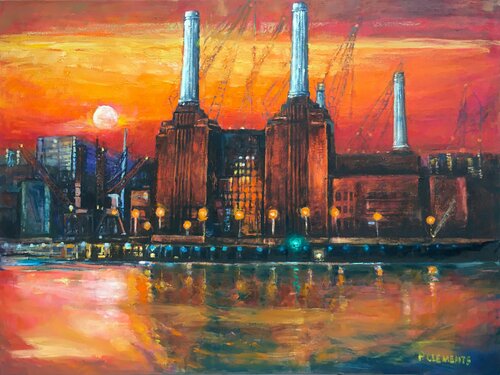 New Battersea Power Station orange sunset van Patricia Clements, Schilderij te koop op Singulart