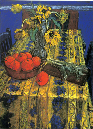 French Tablecloth still life Inspired by Matisse von Patricia Clements, Malerei kaufen auf Singulart