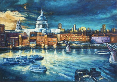 St. Paul's and Millennium Bridge van Patricia Clements, Schilderij te koop op Singulart