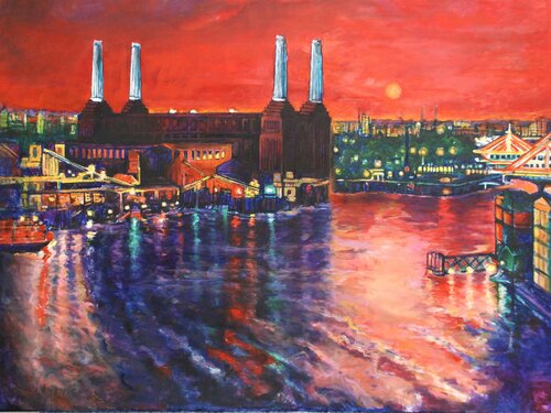 Red sky at night Battersea Power station van Patricia Clements, Schilderij te koop op Singulart