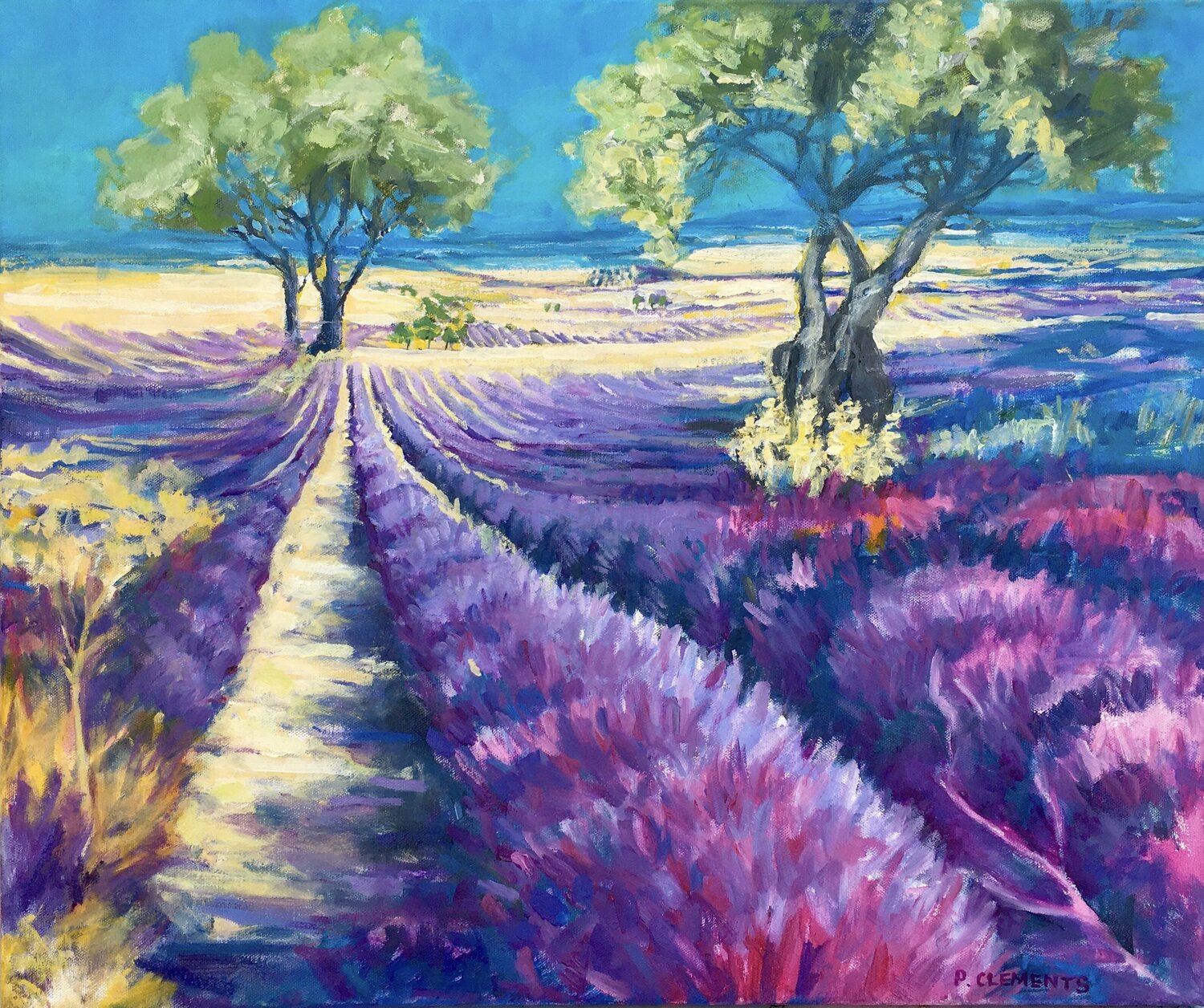 Summer Lavender fields in France Patricia Clements Originalgemälde zu verkaufen
