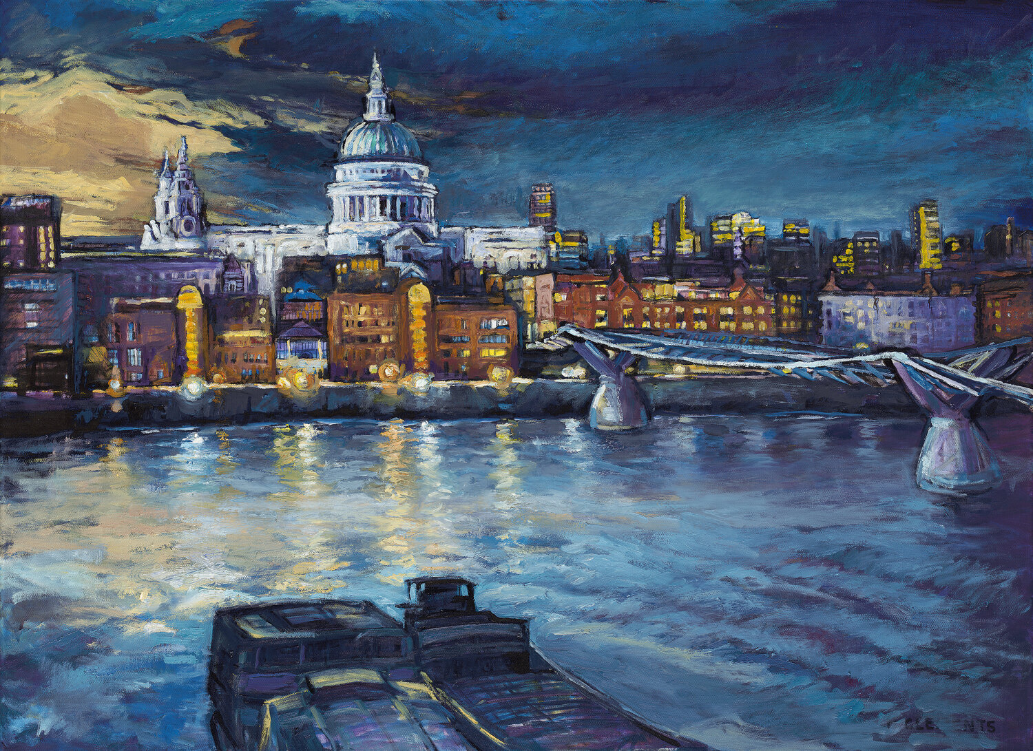 St Paul's Cathedral and the Millennium Bridge Giclee Print Patricia Clements Digital à vendre