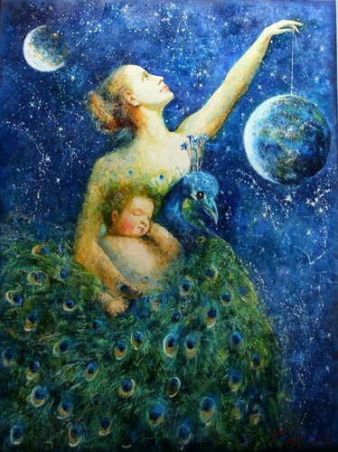 " Frau und Galaxie " di Taleh Mirkazım, Pittura in vendita su Singulart