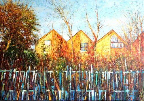 '' Dreieckige Häuser '' di Taleh Mirkazım, Pittura in vendita su Singulart