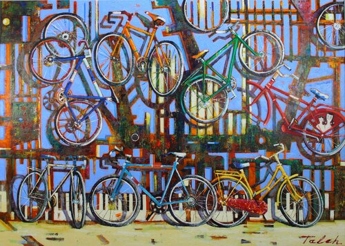 '' Die Fahrräder '' di Taleh Mirkazım, Pittura in vendita su Singulart