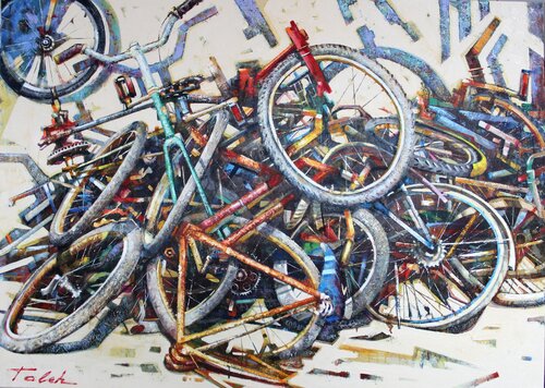 " Old  bicycles " di Taleh Mirkazım, Pittura in vendita su Singulart