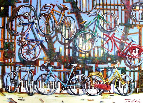 '' Die Fahrräder '' di Taleh Mirkazım, Pittura in vendita su Singulart